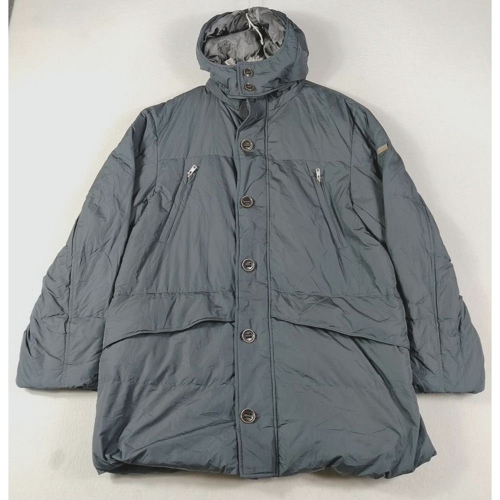 Crocodile Coat Mens 2XL Gray Hooded Nylon Winter Down Filled Fur Trim Japan